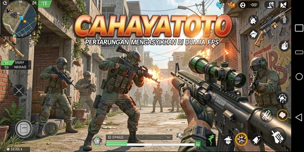 Screenshot menunjukkan gameplay intens CAHAYATOTO dalam aksi FPS.