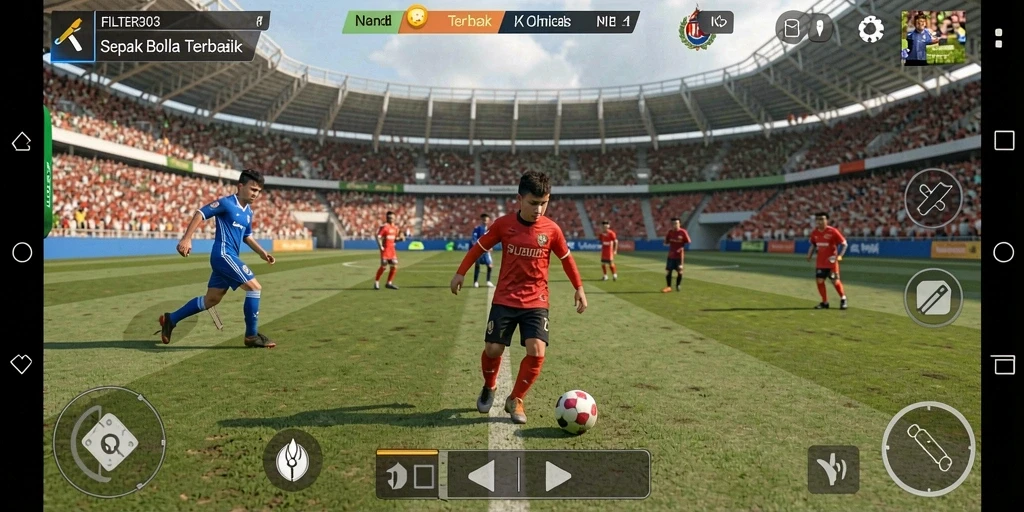 Tampilan gameplay yang menakjubkan dalam FILTER303 dengan aksi sepak bola seru.