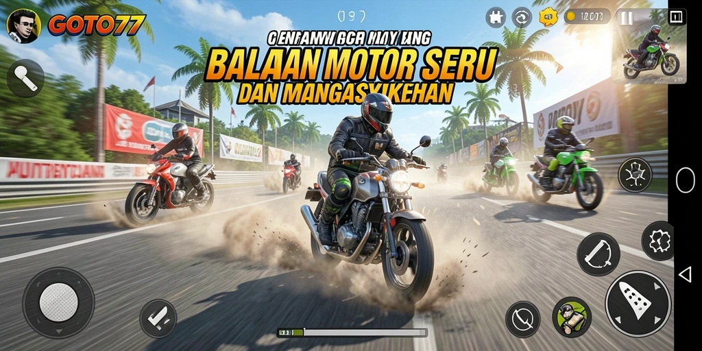 Tampilan gameplay seru GOTO77 dalam balapan motor.