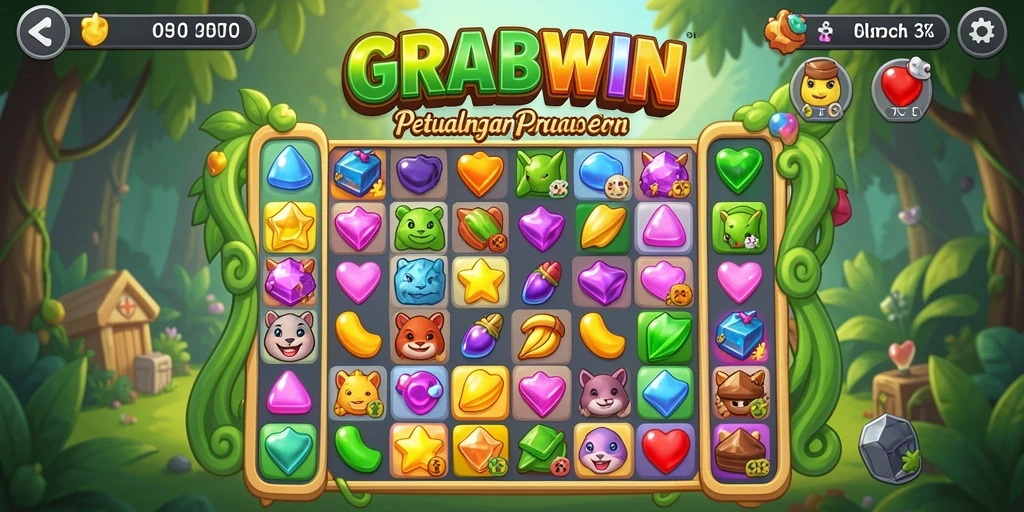Tampilan gameplay seru dalam GRABWIN dengan elemen match-3 yang menantang.