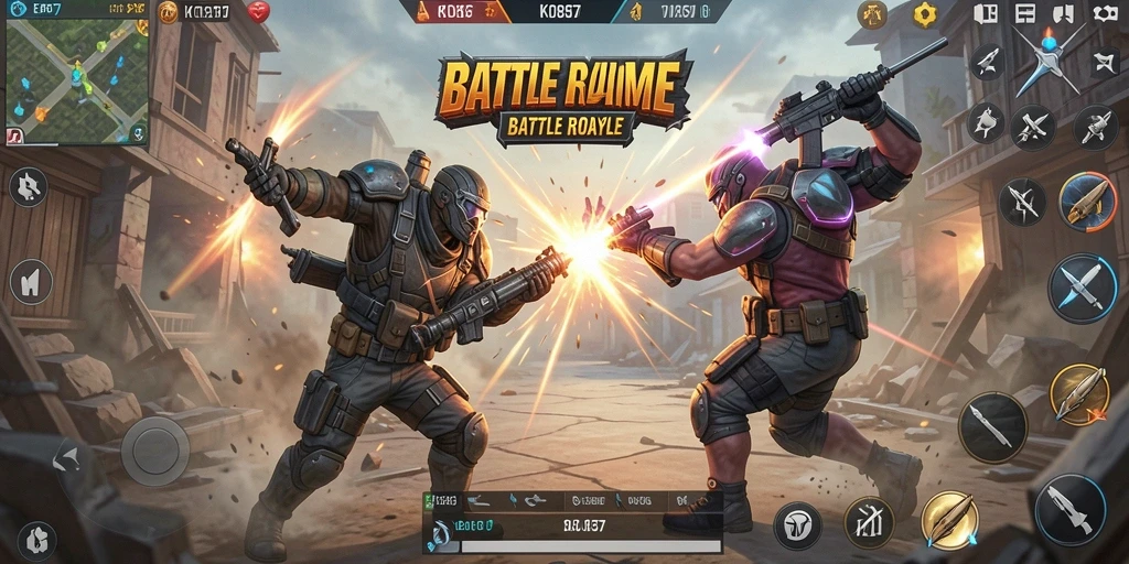 Tampilan mengesankan dari gameplay KO857 saat aksi Battle Royale berlangsung.