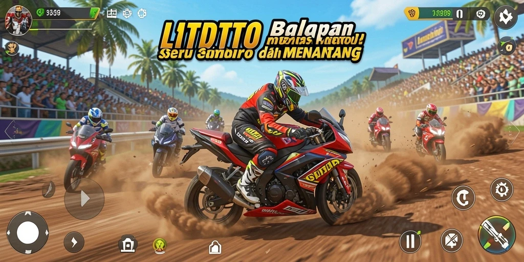 Tampilan utama gameplay LTDTOTO yang menampilkan adrenalin balapan motor.
