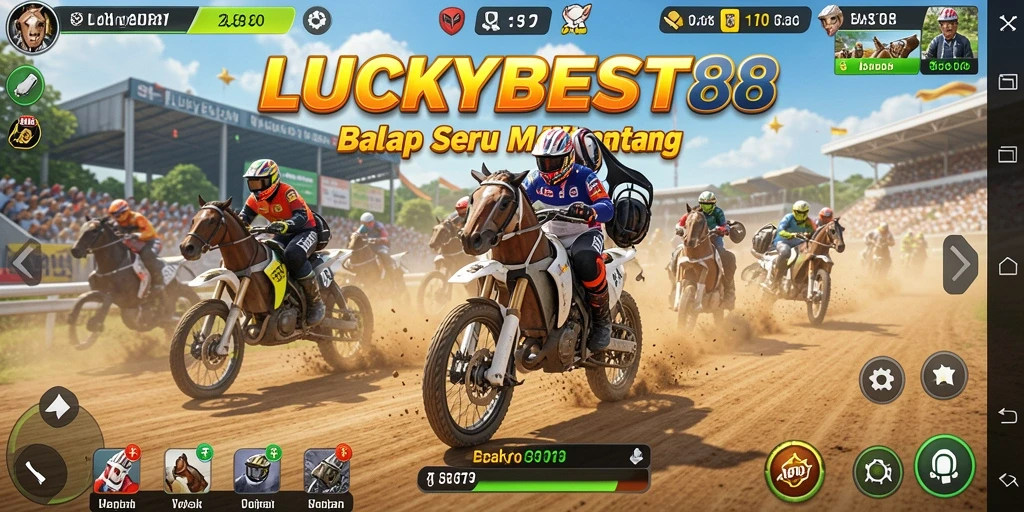 Screenshot LUCKYBEST88 menampilkan aksi balap seru di lintasan.