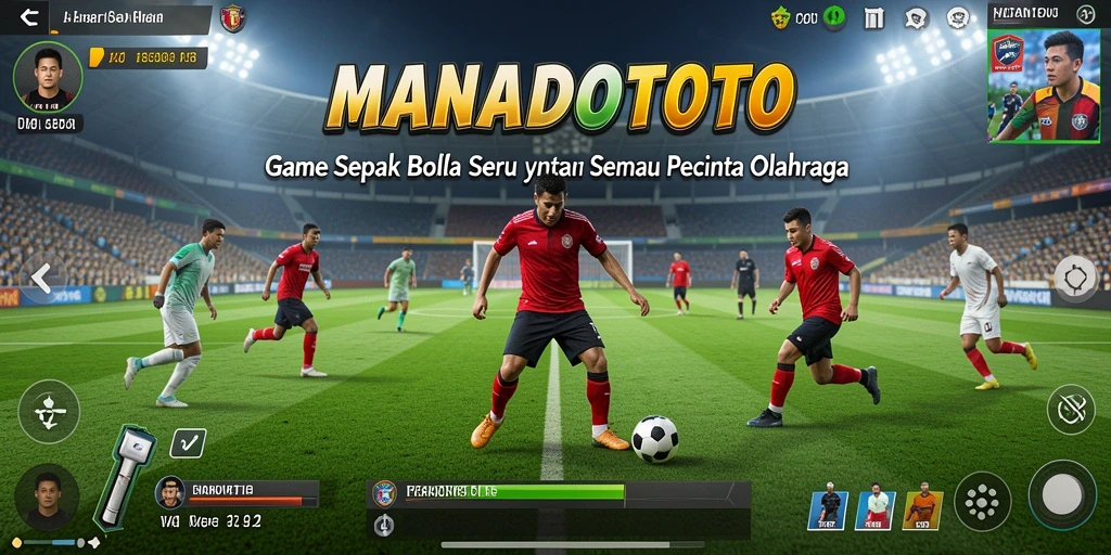 Tangkapan layar dari gameplay <strong>MANADOTOTO</strong> menunjukkan aksi pertandingan sepak bola yang seru.
