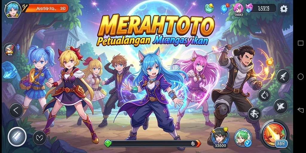 Screenshot gameplay MERAHTOTO yang menampilkan karakter anime ikonik.