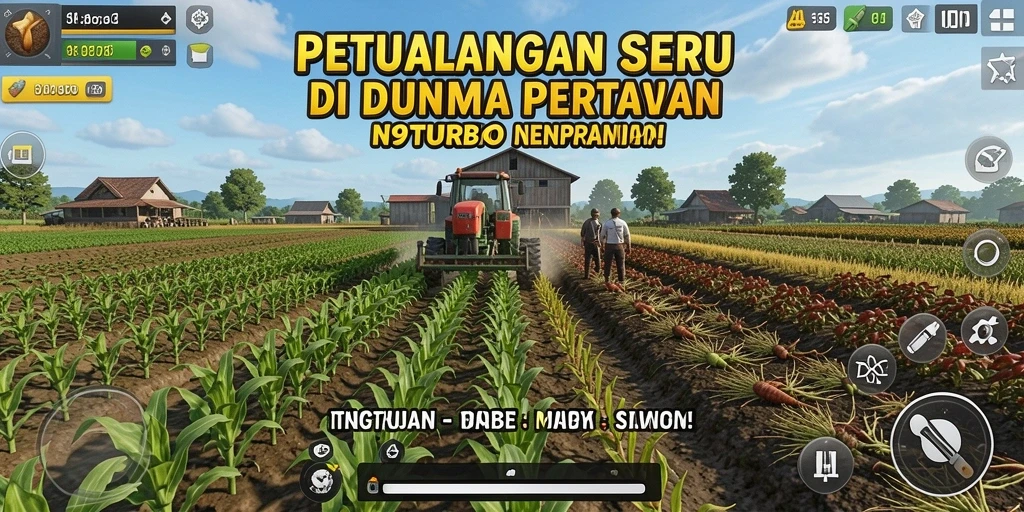 Tampilan gameplay seru di N9TURBO dengan banyak aktivitas bertani.