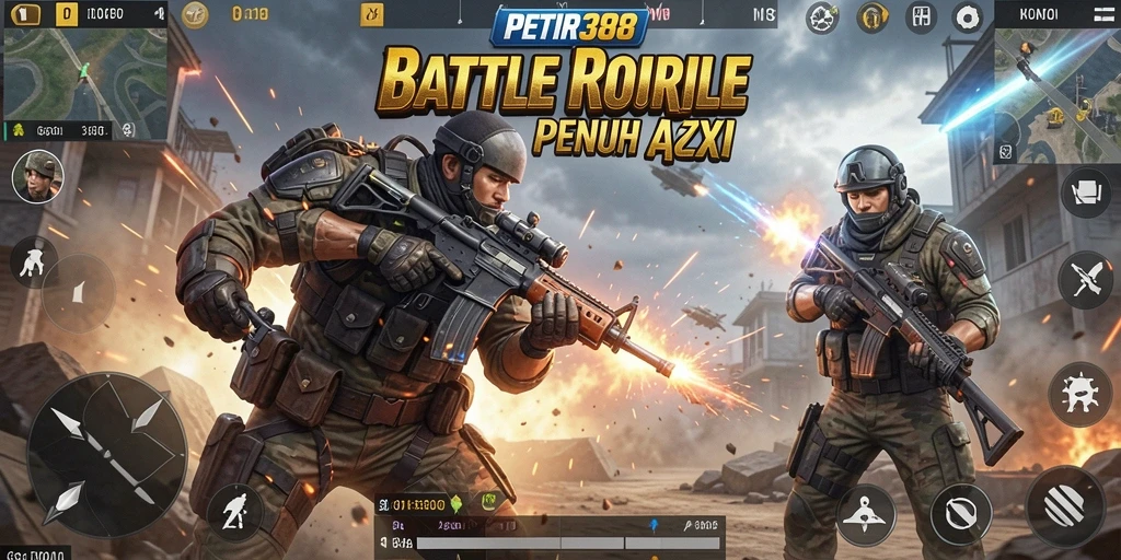 Tangkapan layar gameplay PETIR388 yang menunjukkan aksi Battle Royale yang mendebarkan.