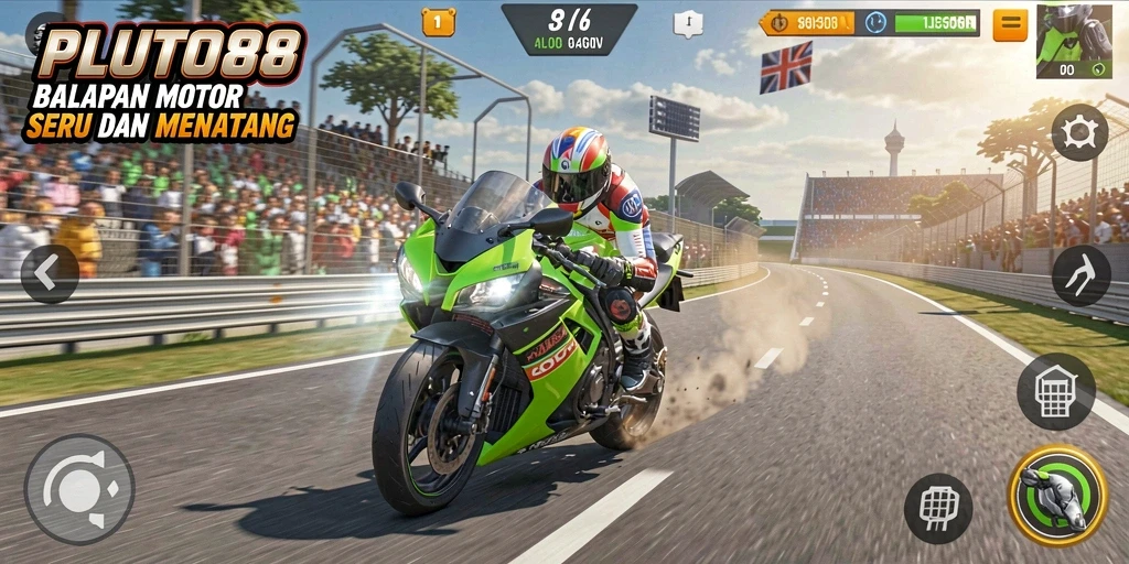 Tampilan gameplay menegangkan dalam balapan motor PLUTO88.