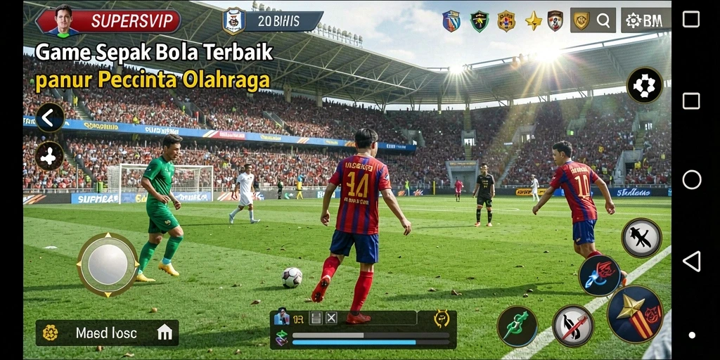Tangkapan layar gameplay <strong>SUPERSVIP</strong> menampilkan aksi mendebarkan di lapangan sepak bola.