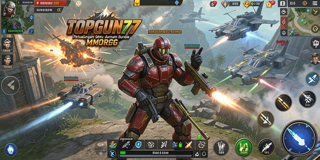 Screenshot gameplay TOPGUN77 menunjukkan dunia MMORPG yang kaya dan mendetail.